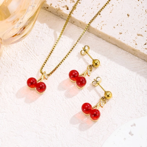 Collana Con Pendente Ciliegia Dolce Per Donne Ragazze Frutta Realistica Catena In Acciaio Titanio Rame Zircone Gioielli