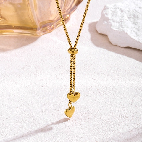 Minimalistische Edelstahl Halskette Mit Doppeltem Herzanhänger Für Damen Verstellbare Box Kette Zierlicher Modeschmuck Geschenk