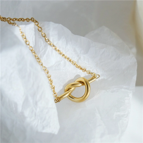 Heart Knot Pendant Necklace And Stud Earrings Stainless Steel Gold Plated Minimalist Clavicle Chain For Women Elegant Jewelry