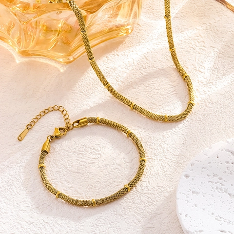 Stainless Steel Mesh Necklace Bracelet Gold Silver Plated Minimalist Geometric Round Cylindrical Bead Fashion Jewelry For Women
