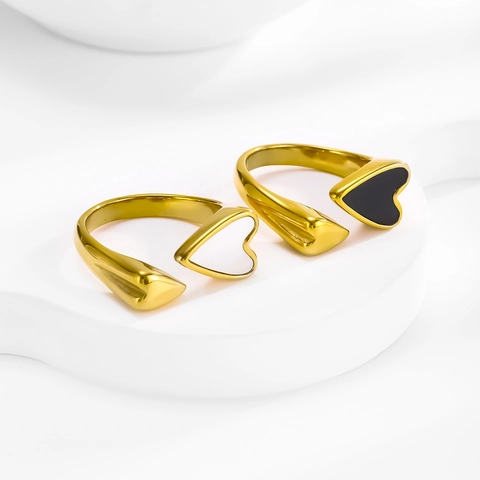 Herz Offener Ring 18K Vergoldet Edelstahl Verstellbar Minimalistischer Muscheleinlage Modeschmuck Für Damen