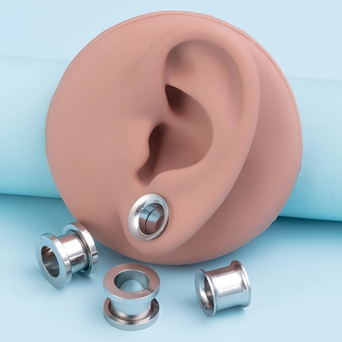 Stainless Steel Ear Expander Tunnel Internal Thread Double Flared Hollow Ear Gauge Piercing Jewelry For Men Women Silver Polished Flesh Tunnels