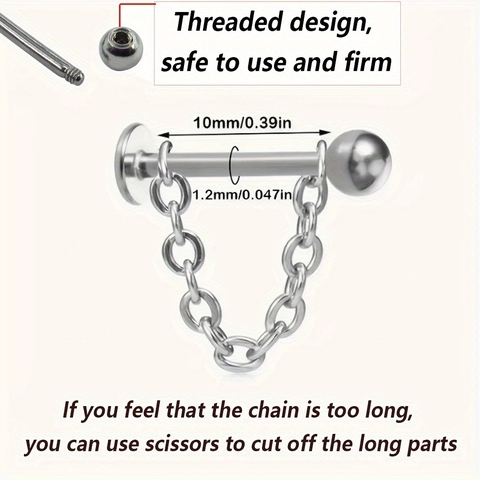Stainless Steel Lip Ring Chain Spike And Ball Punk Gothic Piercing Jewelry For Women Men Silver Body Jewelry