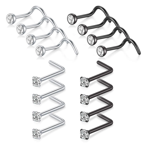 Clous De Nez En Acier Inoxydable Bijoux De Piercing Assortis Avec Zircon Cubique Rond Pour Hommes Et Femmes Décoration