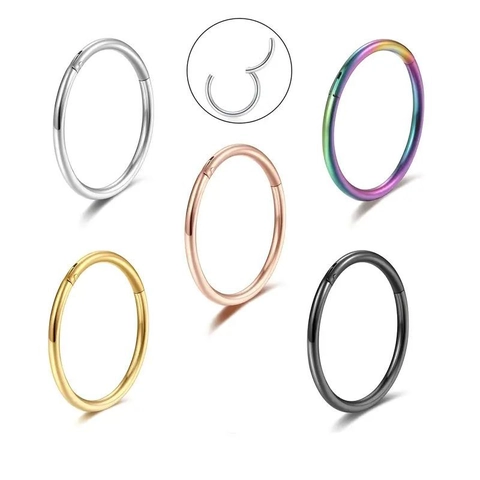 Stainless Steel Hinged Segment Nose Ring Hoop Seamless Clicker Cartilage Earring Stud Body Piercing Jewelry Minimalist