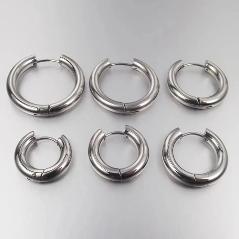 Minimalist Thick Stainless Steel Hoop Earrings For Men Women Individual Polished Silver Color Chunky Huggie Jewelry