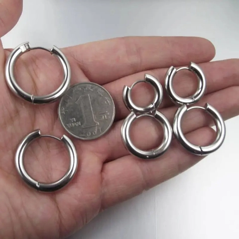 Minimalist Thick Stainless Steel Hoop Earrings For Men Women Individual Polished Silver Color Chunky Huggie Jewelry