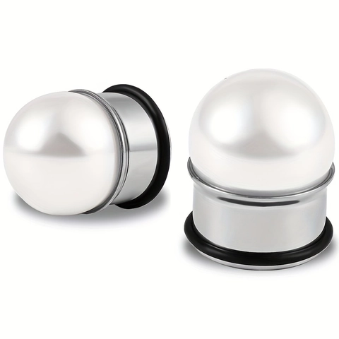Stainless Steel Faux Artificial Pearl Ear Plugs Gauges Tunnels Body Piercing Jewelry Unisex Gold Silver Black Expander With Rubber Ring
