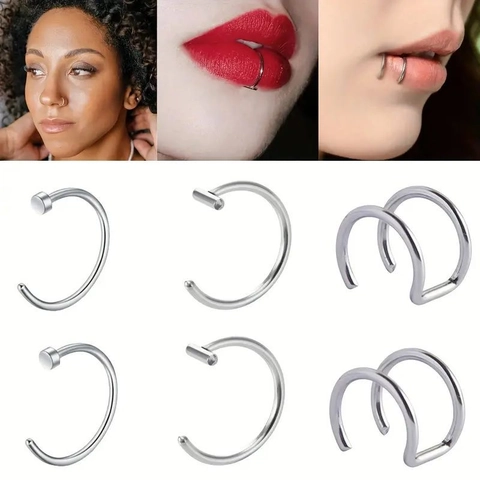 Aros de Nariz Y Labios de Acero Inoxidable Joyas de Piercing Plateado Aros Minimalistas Forma C Body Piercing Unisex