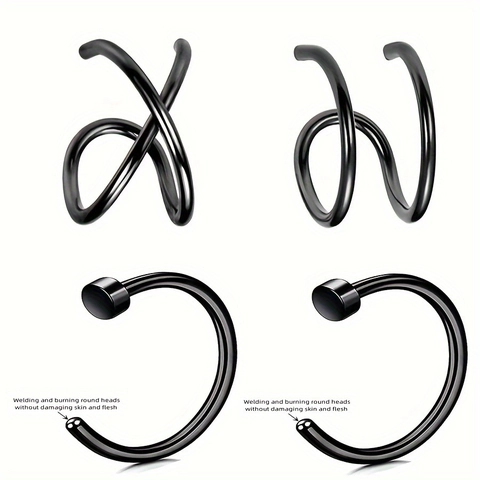 Stainless Steel Nose Ring And Ear Bone Clip Non Piercing Fake Body Jewelry Geometric Spiral Style For Women Men Daily Decor
