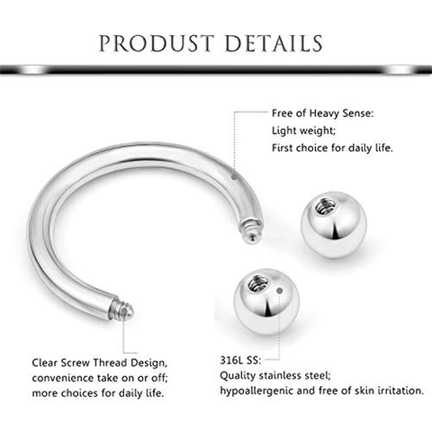 Stainless Steel Nose Rings Horseshoe Septum Piercing Jewelry Ball Cone Spiral Hypoallergenic Body Jewelry For Women Men