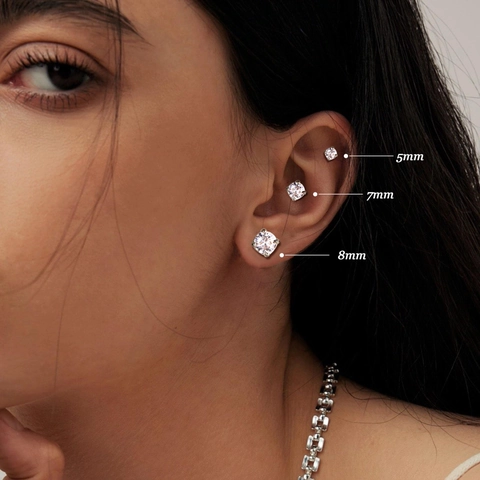 Round And Square Stainless Steel Magnetic Stud Earrings Set With Zircon Geometric Non-Pierced Jewelry For Men Women