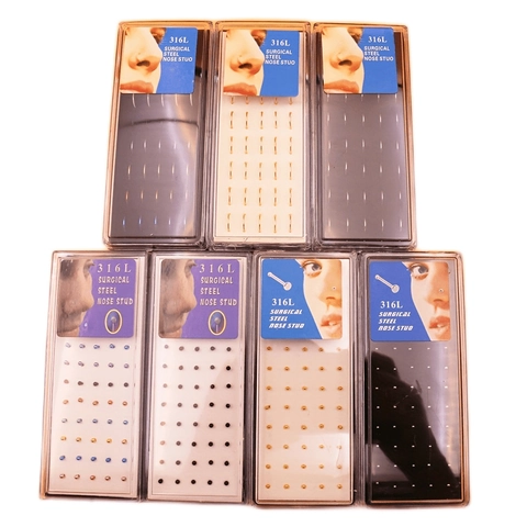 316L Chirurgenstahl Nasenring Stecker Set Boxed Chirurgischer Edelstahl Körper Piercing Schmuck Gemischte Farben Für Damen Herren