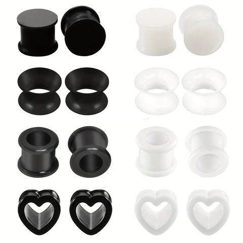 Silikon Ear Tunnels Plugs Set Herz Rund Geformte Gauges Dehnstab Kit Für Body Piercing Schmuck Schwarz Weiß Herren Damen