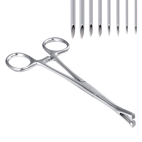Professional 316L Stainless Steel Body Piercing Kit With Sponge Pliers And Hollow Needles For Tattoo Salon Supplies Silver