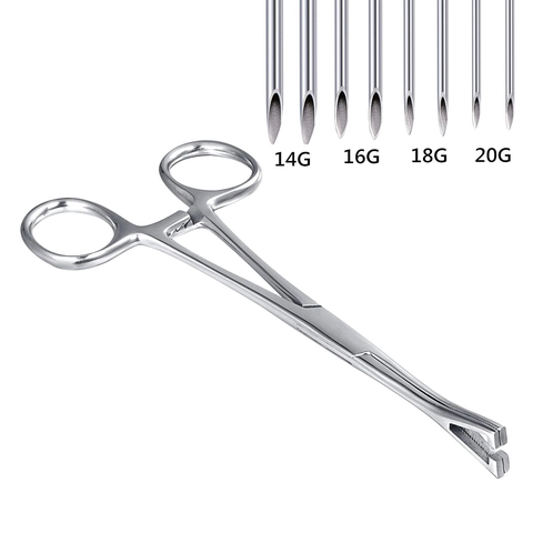 Professional 316L Stainless Steel Body Piercing Kit With Sponge Pliers And Hollow Needles For Tattoo Salon Supplies Silver