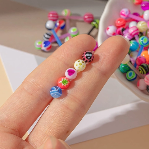 Piercings de Langue en Acier Inoxydable et Acrylique Bijoux de Corps Barbell Multicolore Avec Motifs Mixtes Pour Unisexe Mode Bijoux de Corps