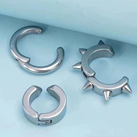Clips de Oreja de Acero Inoxidable No Perforados Aro Remache Punta Punk Gótico Hip Hop Pendientes Set para Hombre Mujer Joyería