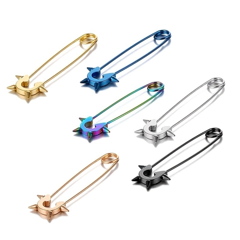 Punk Stainless Steel Spike Safety Pin Stud Earrings Hip Hop Geometric Paperclip Earring For Men Women Jewelry