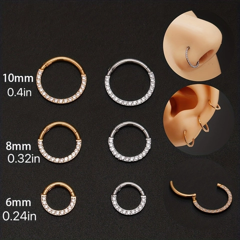 316L Stainless Steel Zirconia Hinged Nose Ring Clicker Segment Earring For Women Men Body Piercing Jewelry Gold Silver