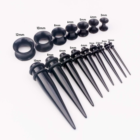 Acrylic Ear Stretching Kit Tapers And Plugs With Silicone Rings Black Piercing Jewelry For Unisex Punk Goth Body Modification