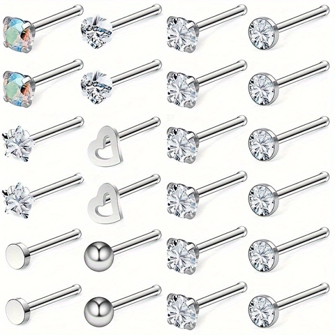 Edelstahl Zirkonia Nasenring Stecker Herz Stern Gerade L Gebogene Stange Piercing Schmuck Für Unisex Minimalistisch Punk Körper Dekoration