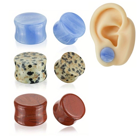Natural Stone Ear Plugs Gauges Double Flared Stretching Piercing Jewelry For Men Women Agate Jasper Texture Polished Expanders