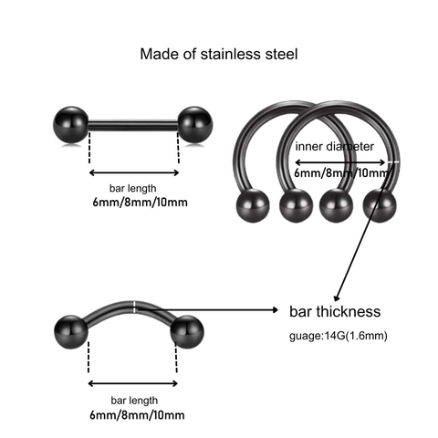 Stainless Steel Body Piercing Jewelry Combination Studs Horseshoe Barbells Nose Rings Eyebrow Ear Cartilage Jewelry For Women Men Punk
