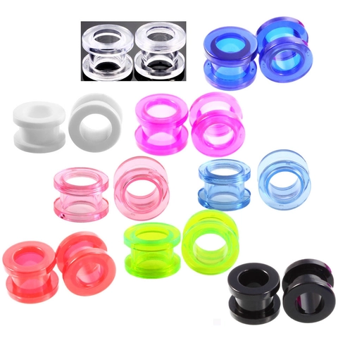 Tunnels d'Oreille en Acrylique à Double Évasement Gauges Tunnels pour Femmes Hommes Couleurs de Bonbons Transparents Bijoux de Piercing 1 Paire