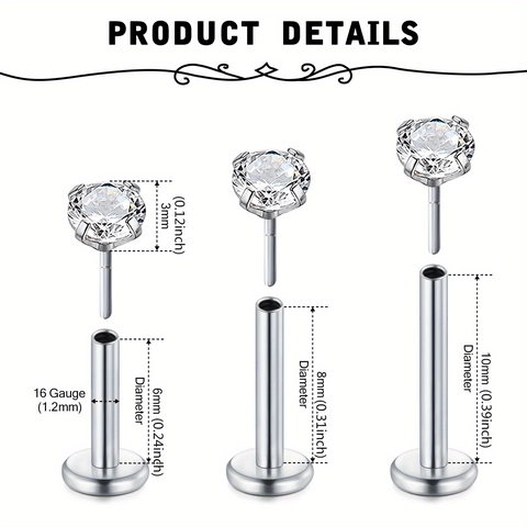 Piercing al Labbro in Acciaio Inossidabile con Zirconia a Forma di Cuore e Stella Set per Donna Uomo Orecchini a Bottone con Retro Piatto Accessori per Piercing Corporeo