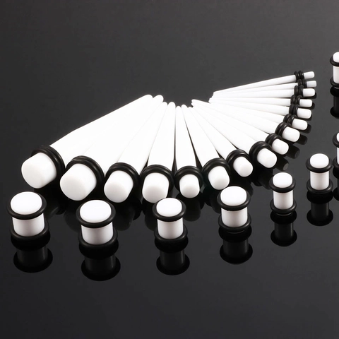 Ακρυλικό Σετ Διαστολής Αυτιών Taper Plugs Κοσμήματα Body Piercing Unisex Πανκ Gauges Με Δακτυλίους από Καουτσούκ