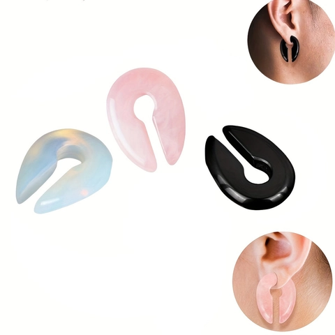 Pesi per Orecchie a Forma di U in Pietra per Dilatazione Opalite Quarzo Rosa Agata Nera Ganci a Buco della Serratura Gioielli Piercing Unisex
