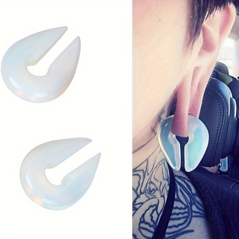 Pesi per Orecchie a Forma di U in Pietra per Dilatazione Opalite Quarzo Rosa Agata Nera Ganci a Buco della Serratura Gioielli Piercing Unisex