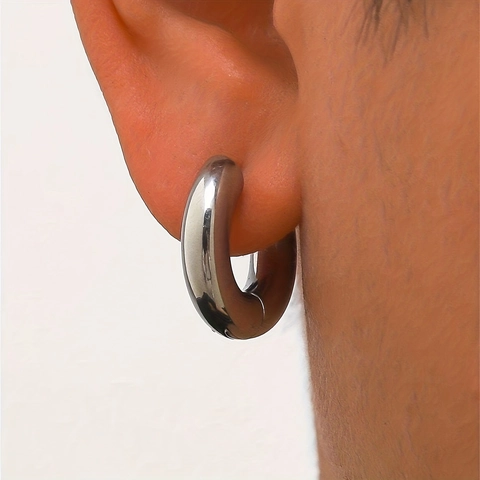 Edelstahl Creolen Poliert Geometrisch Rund Ohrbuckle Für Herren Damen Neutral Trendy Minimalistisch Punk Stil Schmuck