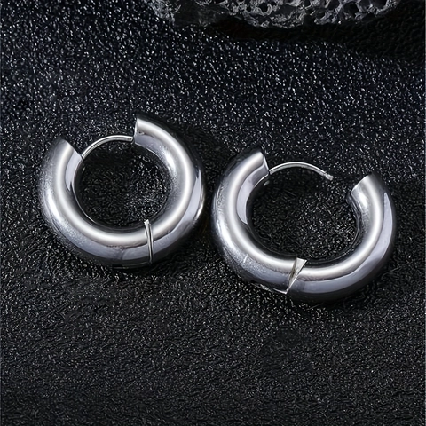 Edelstahl Creolen Poliert Geometrisch Rund Ohrbuckle Für Herren Damen Neutral Trendy Minimalistisch Punk Stil Schmuck