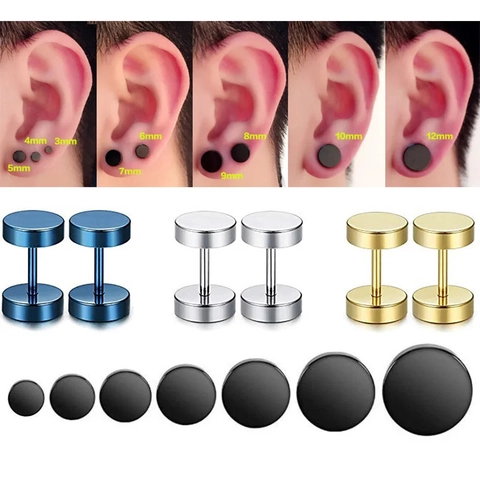 Pendientes de Botón de Pesas de Acero Inoxidable Unisex Disco Plano Redondo Joyería de Perforación Punk Oro Negro Plata Oro Rosa Azul Arcoíris Para Hombres Mujeres