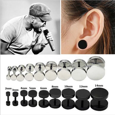 Pendientes de Botón de Pesas de Acero Inoxidable Unisex Disco Plano Redondo Joyería de Perforación Punk Oro Negro Plata Oro Rosa Azul Arcoíris Para Hombres Mujeres