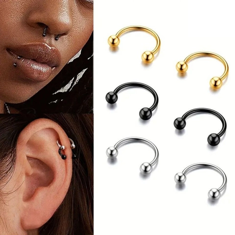 Stainless Steel Horseshoe Nose Ring Gold Black Silver 16G Circular Barbell Septum Lip Ear Cartilage Piercing Jewelry