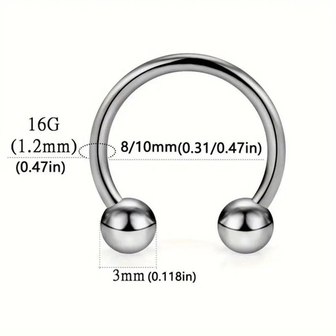 Stainless Steel Horseshoe Nose Ring Gold Black Silver 16G Circular Barbell Septum Lip Ear Cartilage Piercing Jewelry