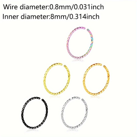 Roestvrij Staal Spiraal Neusringen Set Gedraaide Lipringen Oorkraakbeen-Piercing Unisex Lichaamssieraden Goud Zilver Zwart