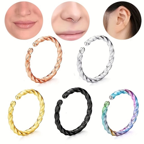 Roestvrij Staal Spiraal Neusringen Set Gedraaide Lipringen Oorkraakbeen-Piercing Unisex Lichaamssieraden Goud Zilver Zwart
