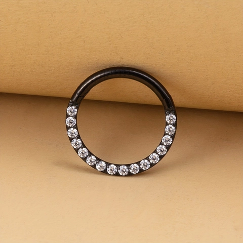 316L Stainless Steel Hinged Segment Nose Ring Zirconia Inlay Earring Septum Clicker Body Piercing Jewelry For Women Men
