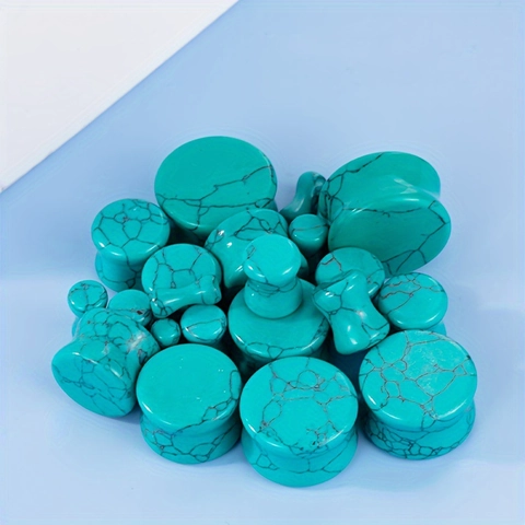Natural Stone Ear Plugs Double Flared Turquoise Marbled Expander Gauges Body Jewelry For Men Women Vintage Stone Earrings Expanders