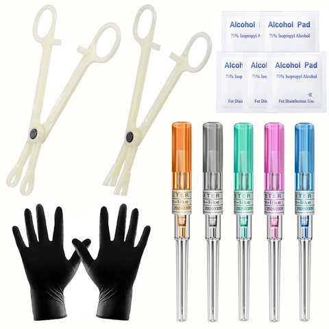 Professional Body Piercing Kit With 316L Stainless Steel Needles Clamps Alcohol Pads For Belly Ear Septum Piercing Tools Jewelry