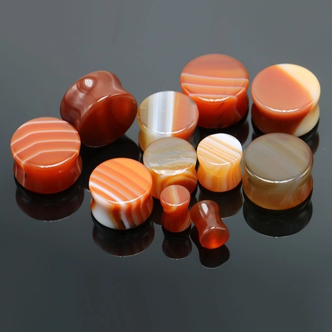 Dilatadores de Ágata Natural Rayada Doble Acampanado Piedra Joyería para Piercing Corporal Unisex Dilatadores de Silla Pulidos