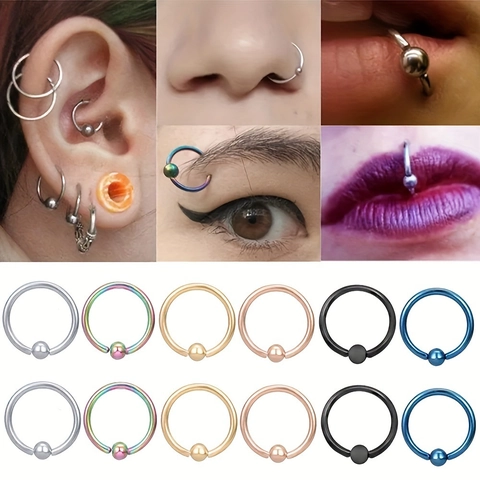 Stainless Steel Captive Bead Ring Body Piercing Jewelry Set For Nose Ear Lip Multi Color Unisex Piercing Ring Jewelry