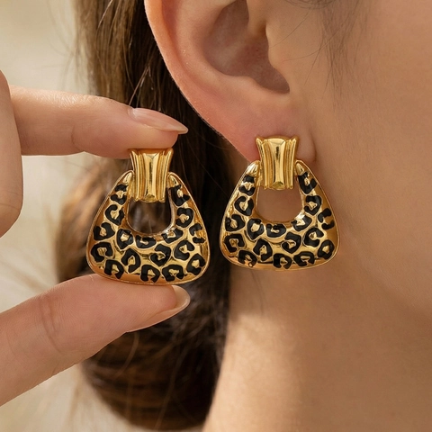 Orecchini a Bottone Vintage in Acciaio Inossidabile 304 Geometrici Cuore Fiore Leopardo Smalto Placcato Oro 18K Gioielli da Donna