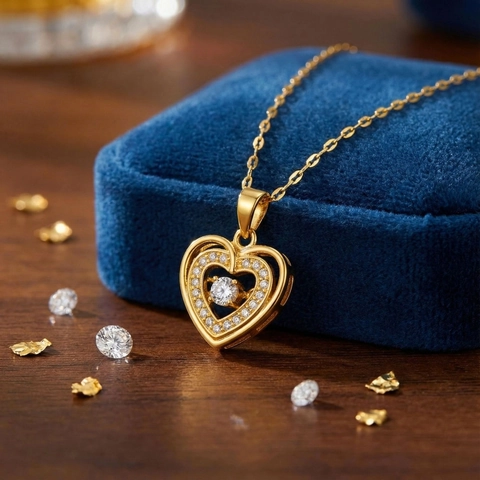 18K Vergoldete Edelstahl Herz Anhänger Halskette Für Damen Elegante Zirkonia Dancing Stone Kette Mode Schmuck Geschenk