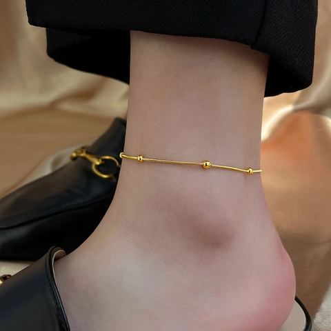 Tobillera de Cadena de Serpiente de Acero Inoxidable Minimalista para Mujer Chapado en Oro Plata Cuentas Redondas Ajustable