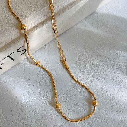 Tobillera de Cadena de Serpiente de Acero Inoxidable Minimalista para Mujer Chapado en Oro Plata Cuentas Redondas Ajustable
